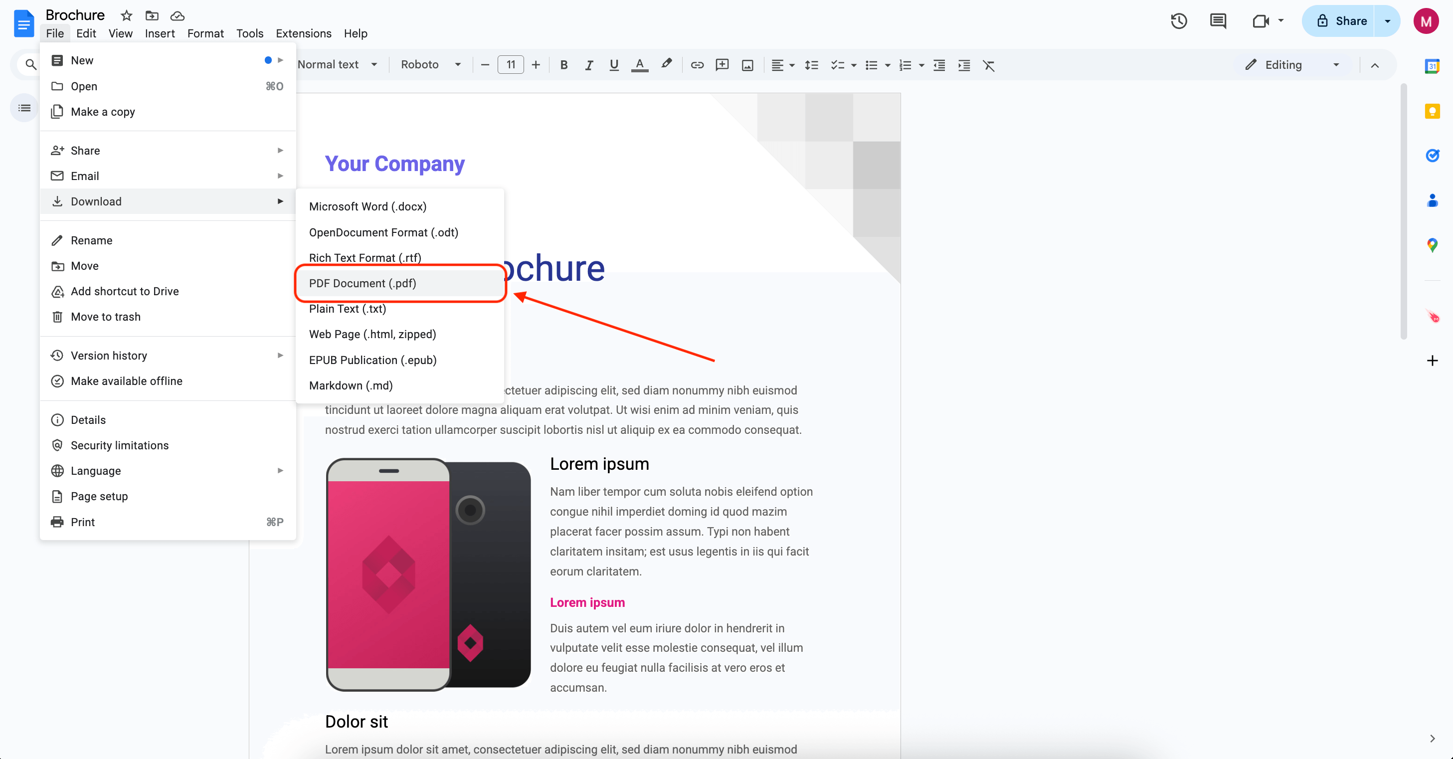 Google Docs Download PDF