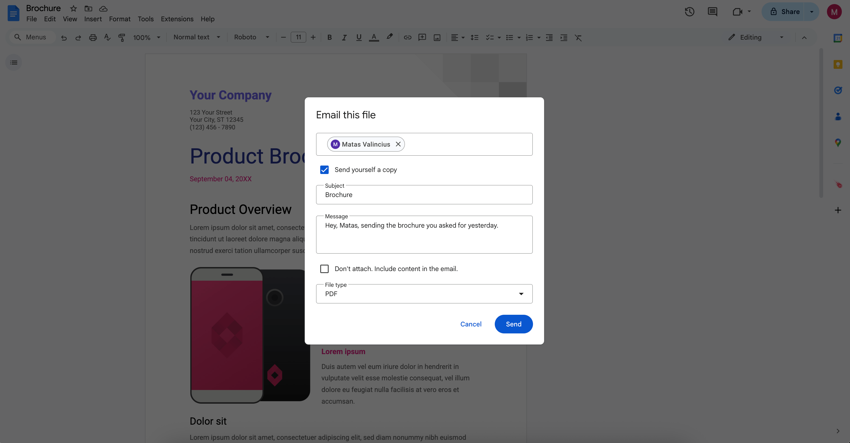 Google Docs Email PDF