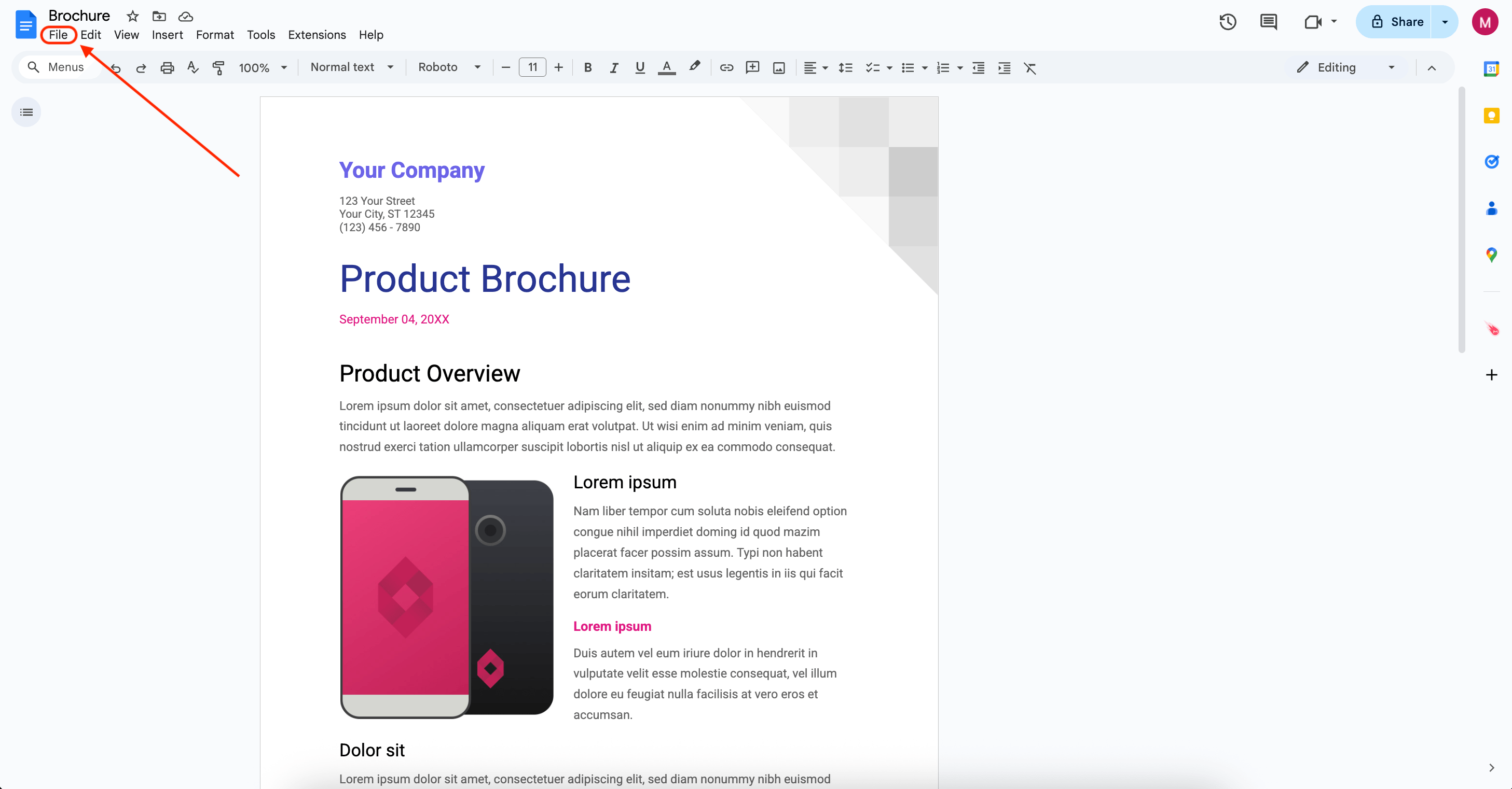 Google Docs File Menu